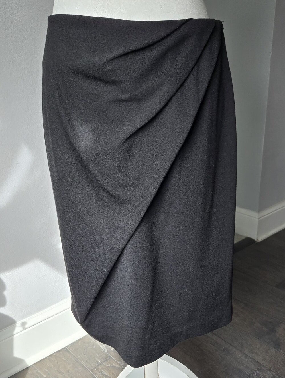 Calvin Klein Draped Faux Wrap Pencil Skirt Black Size 4 Office Corporate Wear